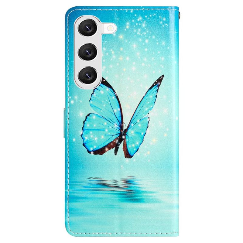 Kotelot Samsung Galaxy S24 Plus 5g Blue Butterfly Lanyard Flightissa