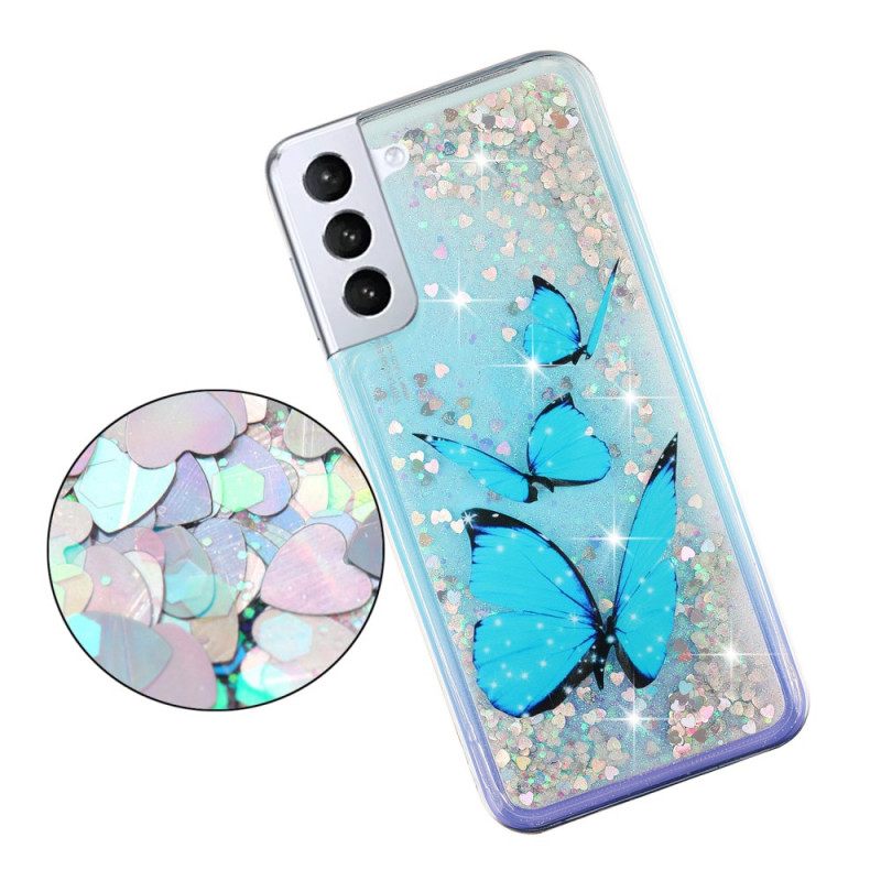 Kuori Samsung Galaxy S24 Plus 5g Blue Butterflies Liquid Glitter