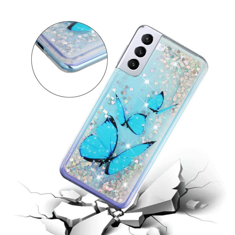 Kuori Samsung Galaxy S24 Plus 5g Blue Butterflies Liquid Glitter