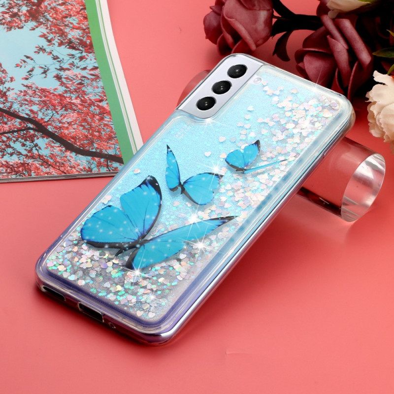 Kuori Samsung Galaxy S24 Plus 5g Blue Butterflies Liquid Glitter