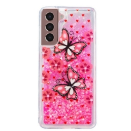 Kuori Samsung Galaxy S24 Plus 5g Red Butterflies Liquid Glitter Suojakuori