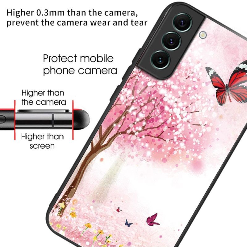 Kuori Samsung Galaxy S24 Plus 5g Tempered Glass Cherry Blossoms