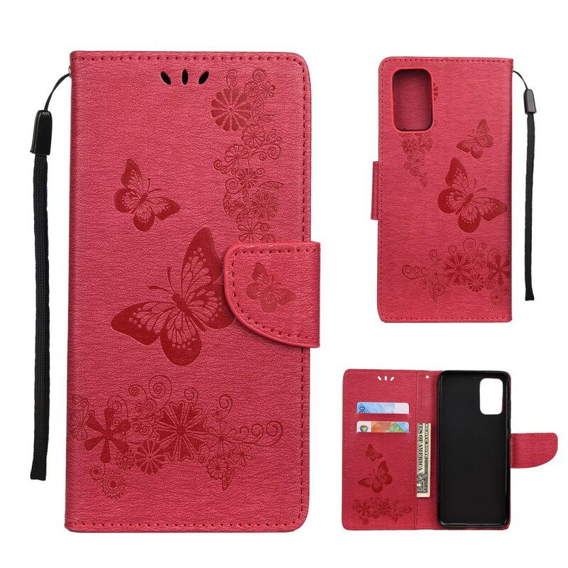 Flip Case Samsung Galaxy S20 Vain Perhosia Kaulanauhalla