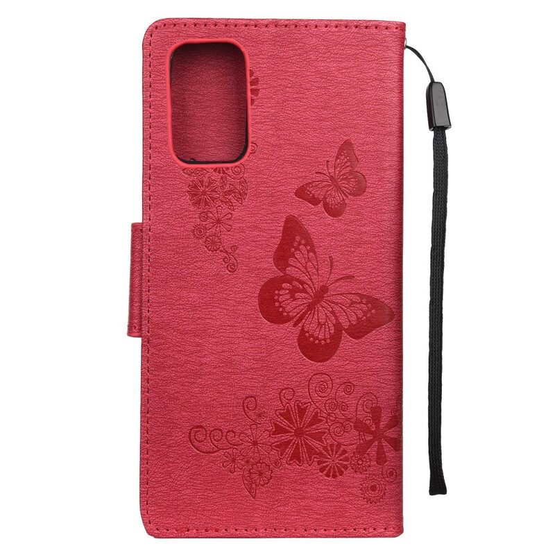 Flip Case Samsung Galaxy S20 Vain Perhosia Kaulanauhalla