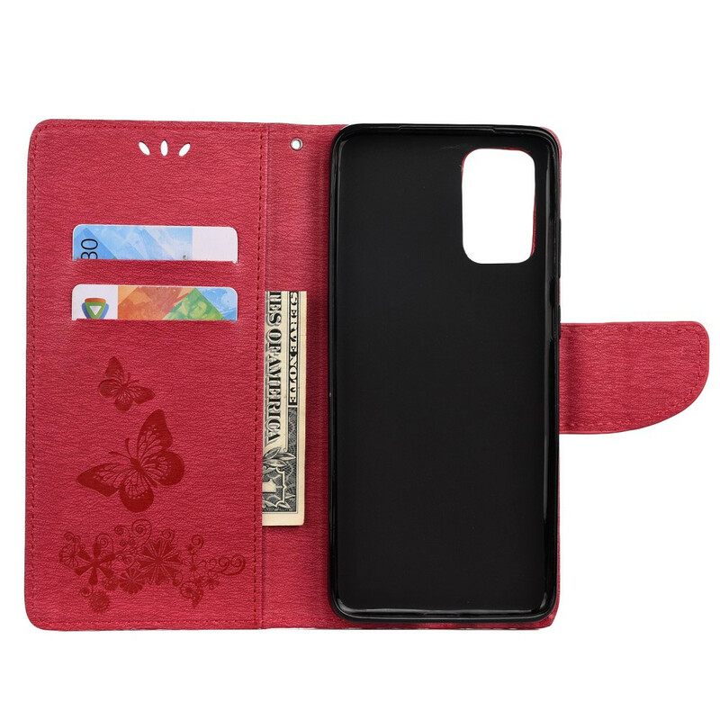 Flip Case Samsung Galaxy S20 Vain Perhosia Kaulanauhalla