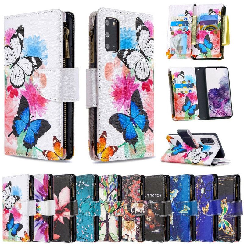 Kotelot Samsung Galaxy S20 Butterflies Vetoketjullinen Tasku