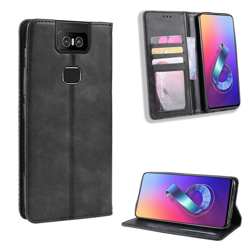 Puhelinkuoret Asus ZenFone 6 Kotelot Flip Tyylitelty Vintage-nahkaefekti