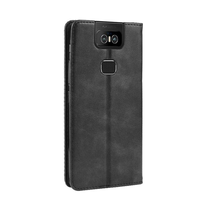 Puhelinkuoret Asus ZenFone 6 Kotelot Flip Tyylitelty Vintage-nahkaefekti