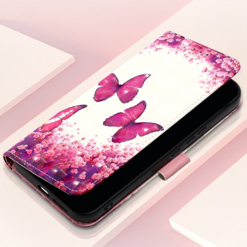 Kotelot Oppo Reno 11 5g Vaaleanpunaiset Perhoset Suojakuori