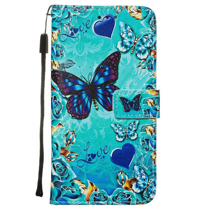 Flip Case Xiaomi Redmi Note 8 Pro Suojaketju Kuori Love Butterflies In Strap