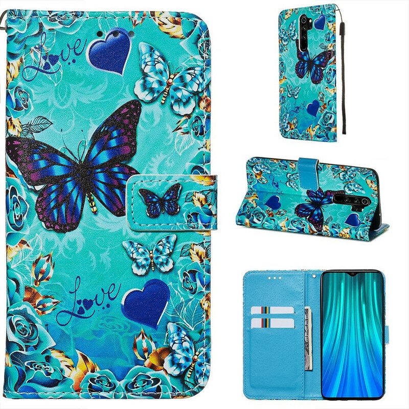 Flip Case Xiaomi Redmi Note 8 Pro Suojaketju Kuori Love Butterflies In Strap