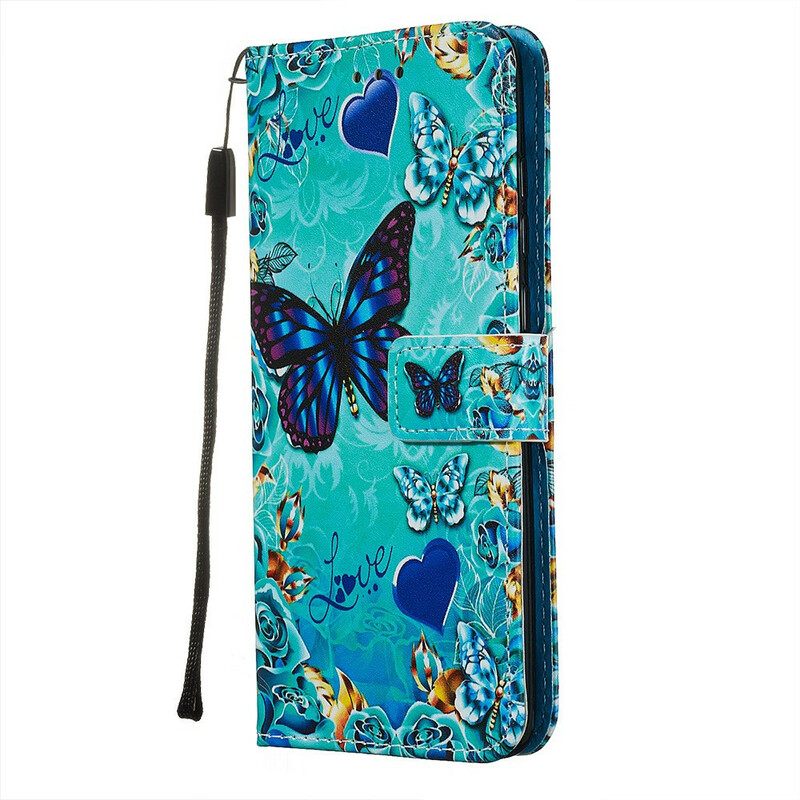 Flip Case Xiaomi Redmi Note 8 Pro Suojaketju Kuori Love Butterflies In Strap