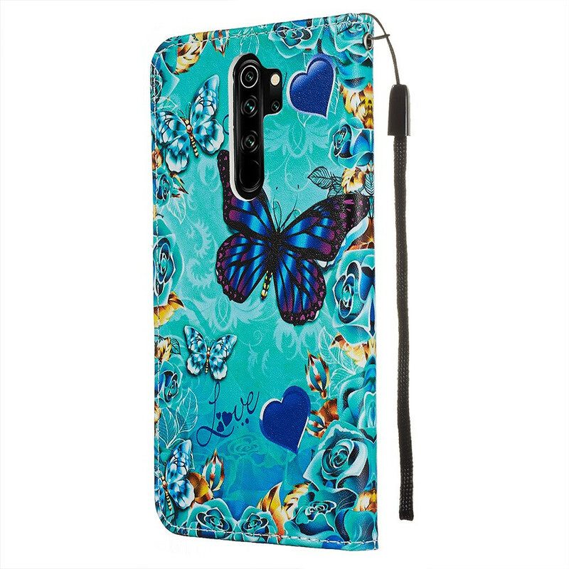 Flip Case Xiaomi Redmi Note 8 Pro Suojaketju Kuori Love Butterflies In Strap