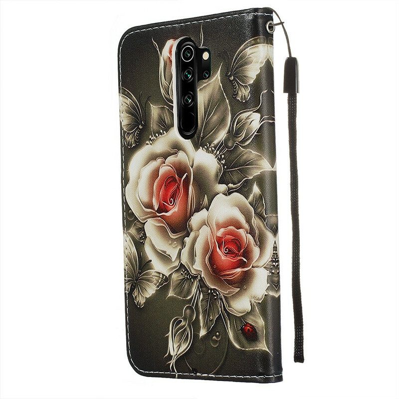 Kotelot Xiaomi Redmi Note 8 Pro Suojaketju Kuori Black Rose Hihnalla