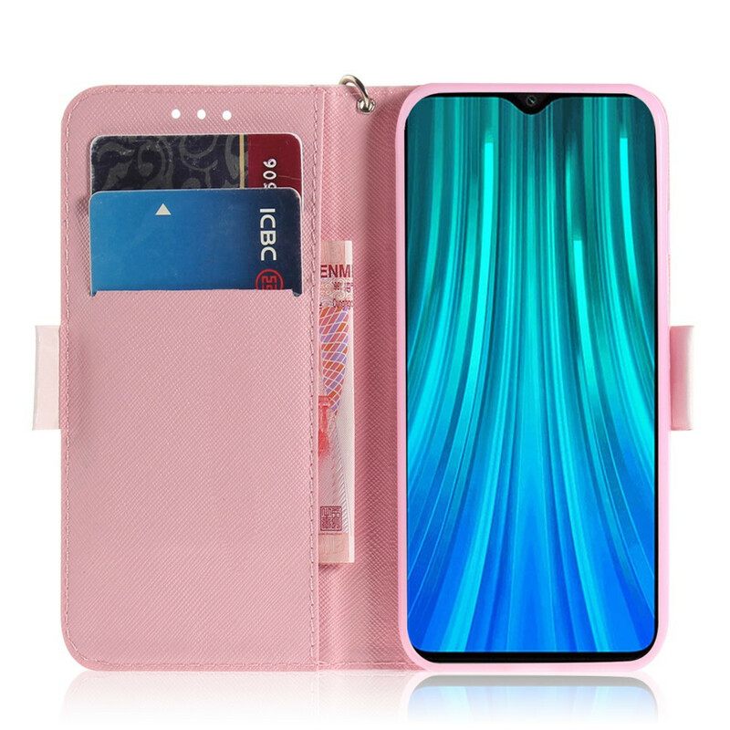 Nahkakotelo Xiaomi Redmi Note 8 Pro Suojaketju Kuori Strap Kukkiva Puu