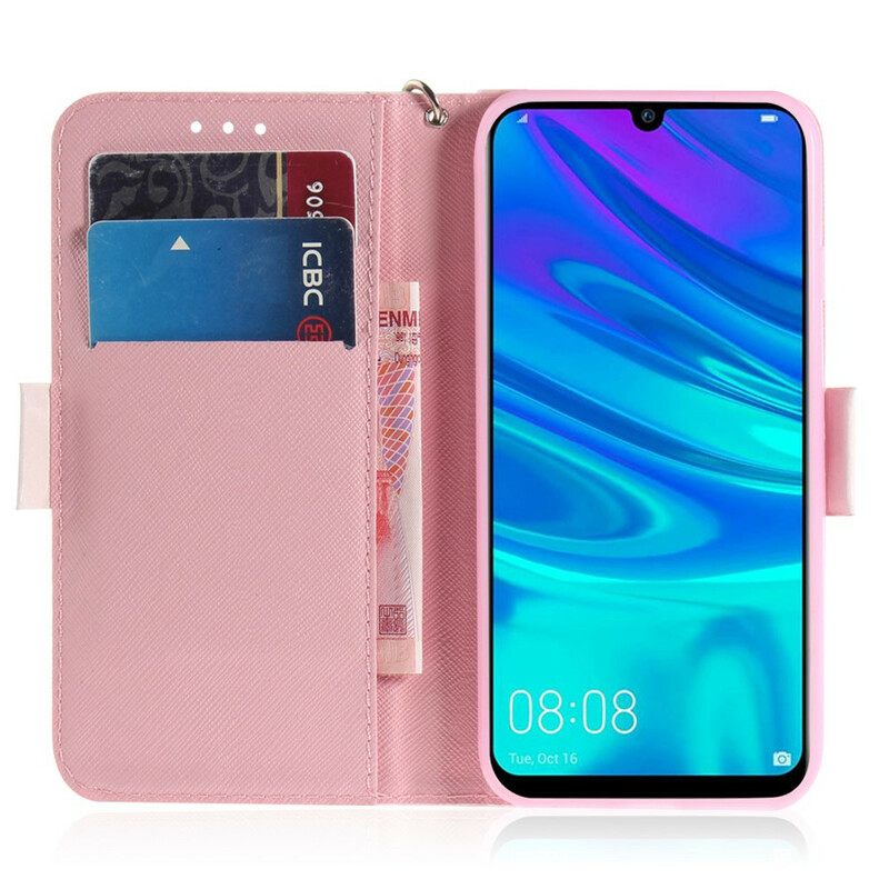 Nahkakotelo Huawei P Smart 2019 / Honor 10 Lite Suojaketju Kuori Strap Kukkiva Puu