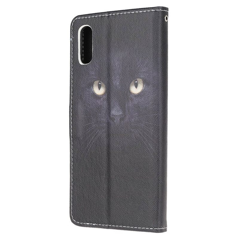 Kotelot Xiaomi Redmi 9A Suojaketju Kuori Black Cat Eyes Hihnalla