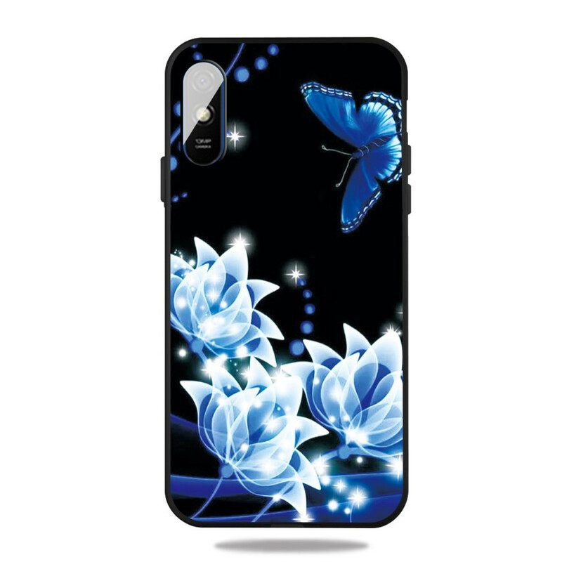 Kuori Xiaomi Redmi 9A Butterfly Ja Blue Flowers