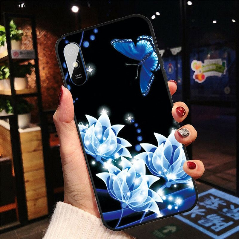 Kuori Xiaomi Redmi 9A Butterfly Ja Blue Flowers