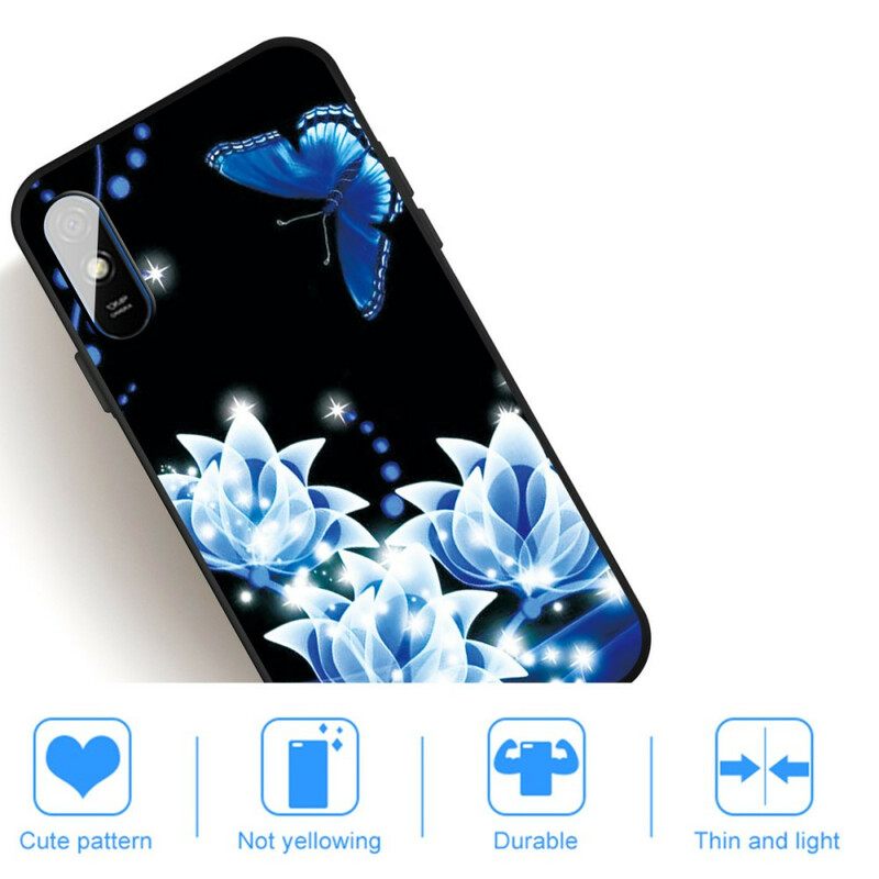 Kuori Xiaomi Redmi 9A Butterfly Ja Blue Flowers