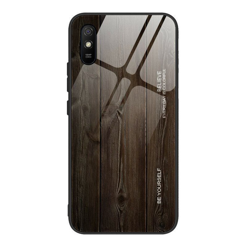 Kuori Xiaomi Redmi 9A Tempered Glass Wood Design