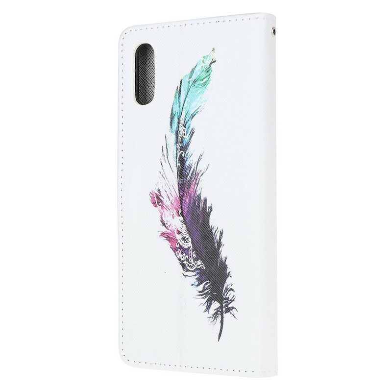 Nahkakotelo Xiaomi Redmi 9A Suojaketju Kuori Feather Kaulanauhalla