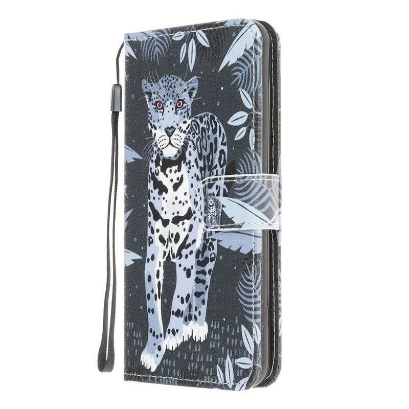 Nahkakotelo Xiaomi Redmi 9A Suojaketju Kuori Leopard Hihnalla