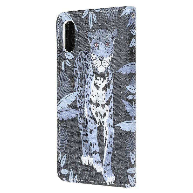 Nahkakotelo Xiaomi Redmi 9A Suojaketju Kuori Leopard Hihnalla