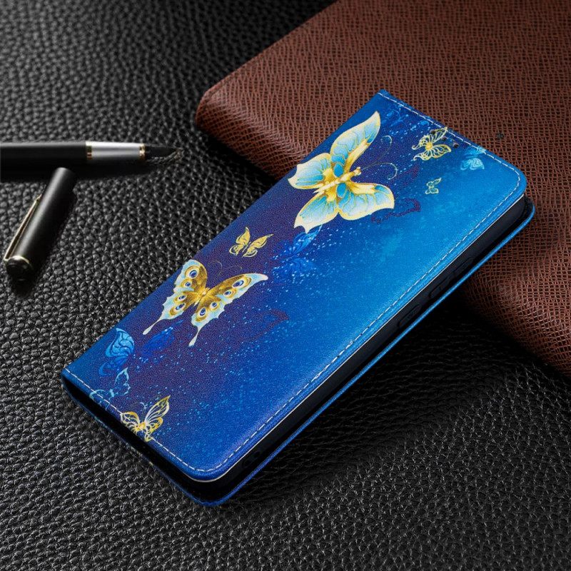 Puhelinkuoret Xiaomi Redmi 9A Kotelot Flip Blue Butterflies