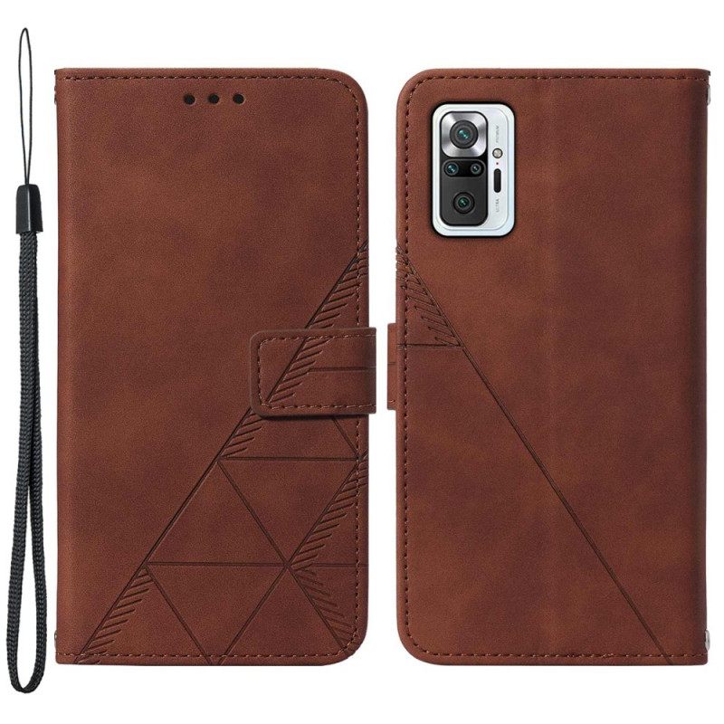 Flip Case Xiaomi Redmi Note 10 Pro Suojaketju Kuori Geometric Leather Strappy Style