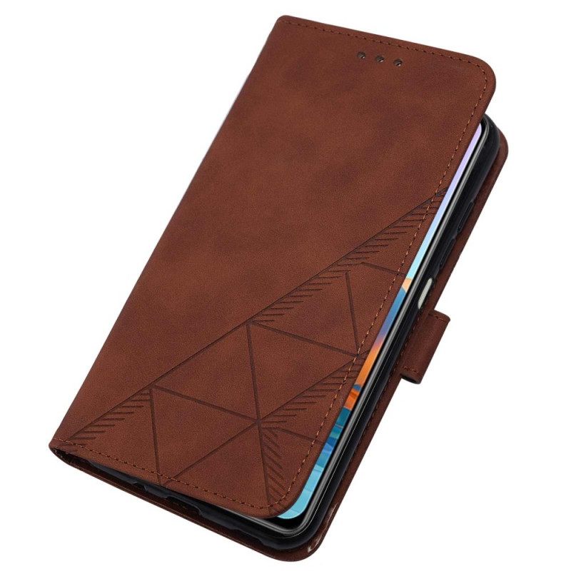 Flip Case Xiaomi Redmi Note 10 Pro Suojaketju Kuori Geometric Leather Strappy Style