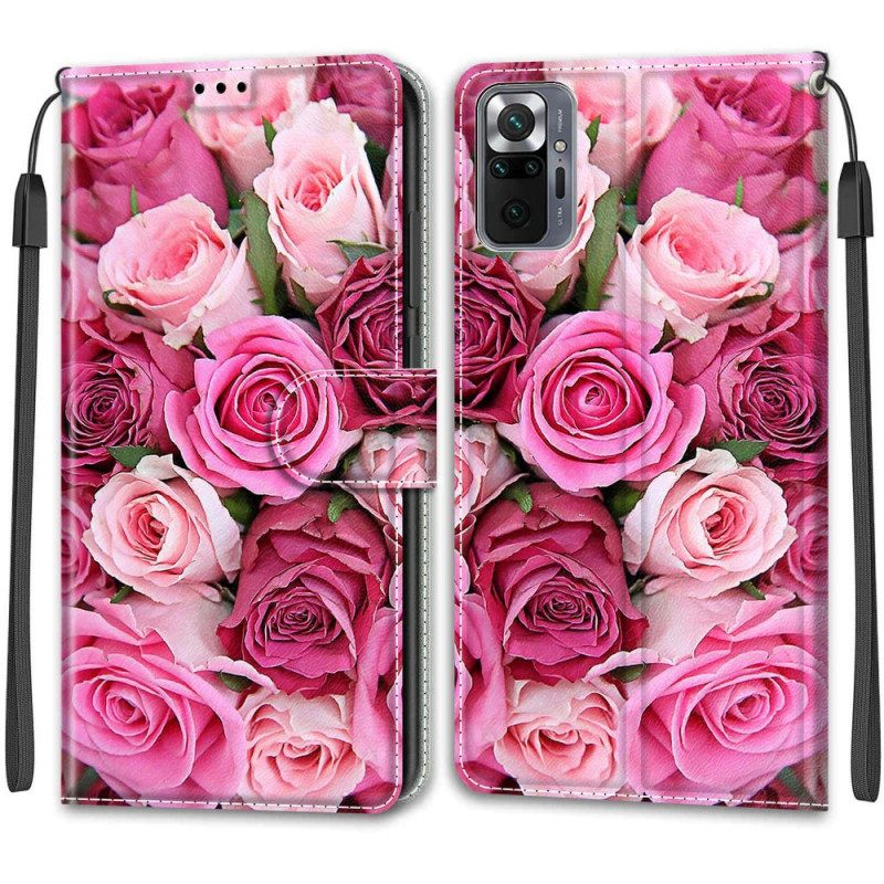 Flip Case Xiaomi Redmi Note 10 Pro Suojaketju Kuori Strappy Roses