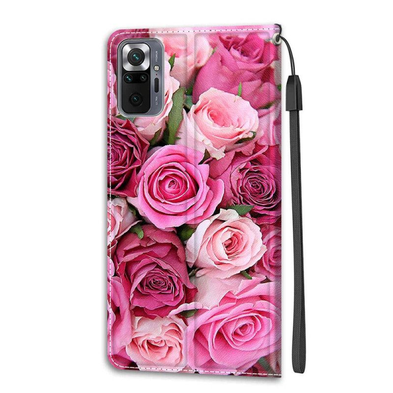 Flip Case Xiaomi Redmi Note 10 Pro Suojaketju Kuori Strappy Roses