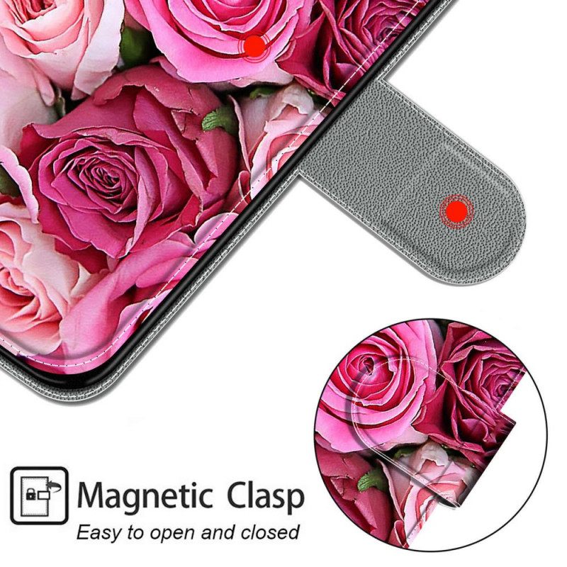 Flip Case Xiaomi Redmi Note 10 Pro Suojaketju Kuori Strappy Roses