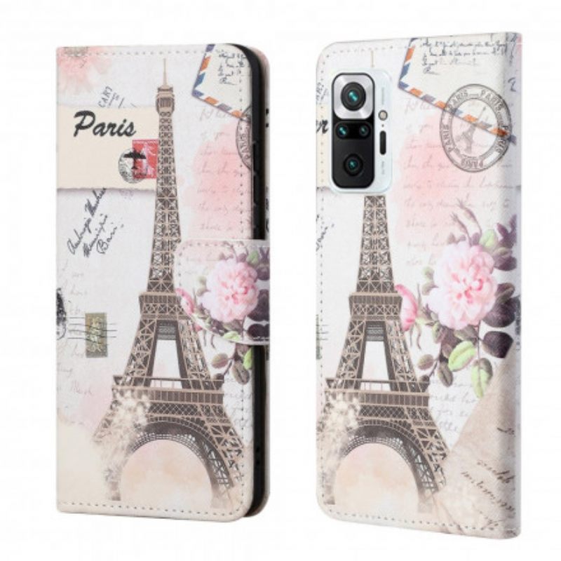 Nahkakotelo Xiaomi Redmi Note 10 Pro Retro Eiffel-torni