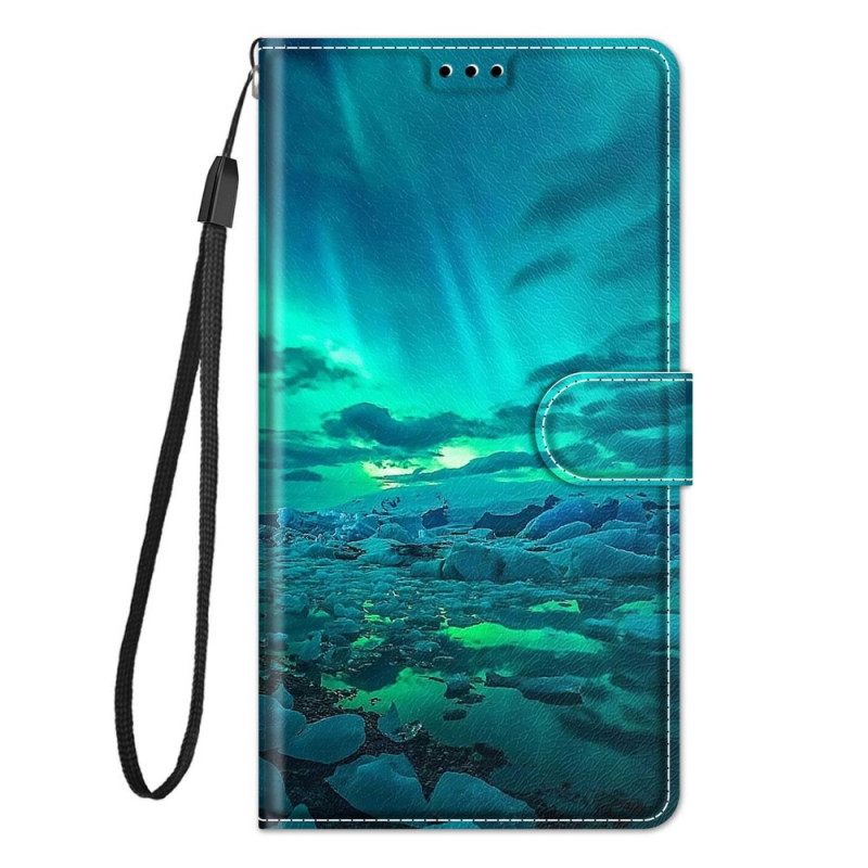 Nahkakotelo Xiaomi Redmi Note 10 Pro Suojaketju Kuori Lanyard Maisema