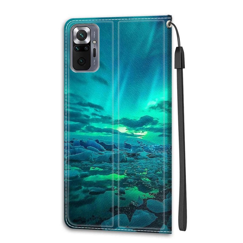 Nahkakotelo Xiaomi Redmi Note 10 Pro Suojaketju Kuori Lanyard Maisema