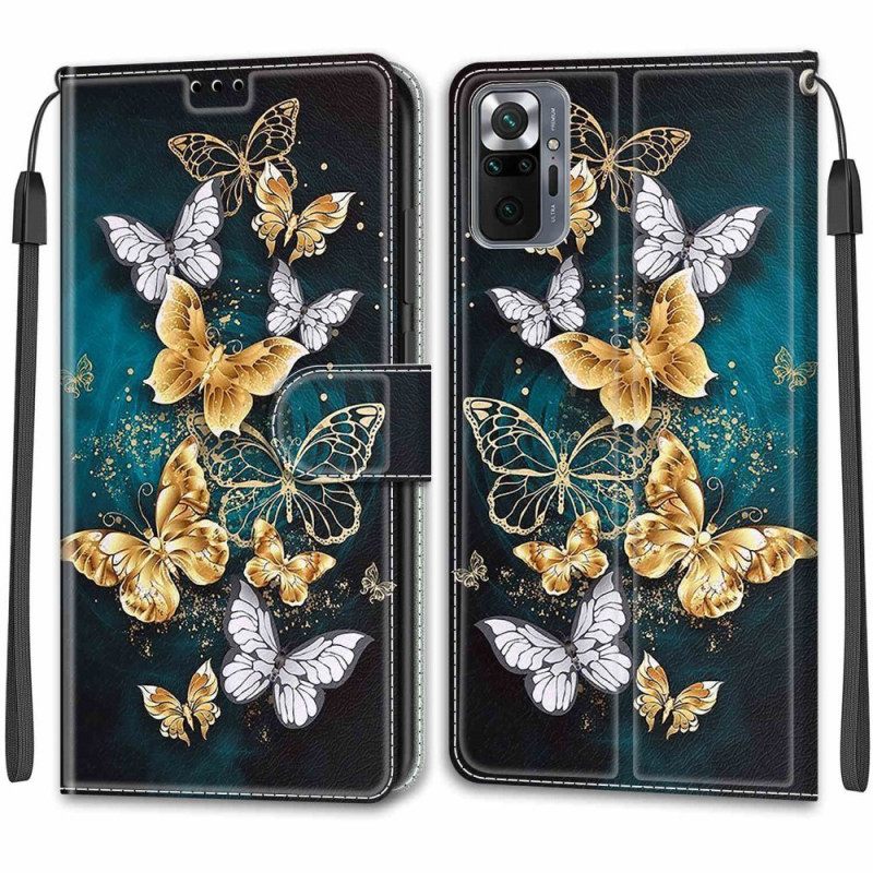 Nahkakotelo Xiaomi Redmi Note 10 Pro Suojaketju Kuori Strap Butterflies Fani