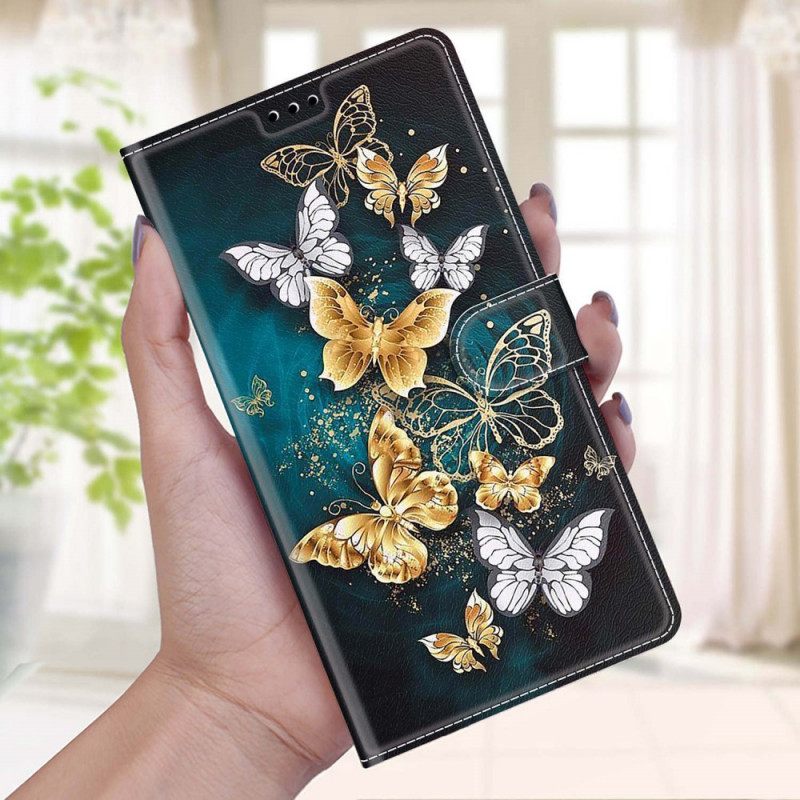 Nahkakotelo Xiaomi Redmi Note 10 Pro Suojaketju Kuori Strap Butterflies Fani