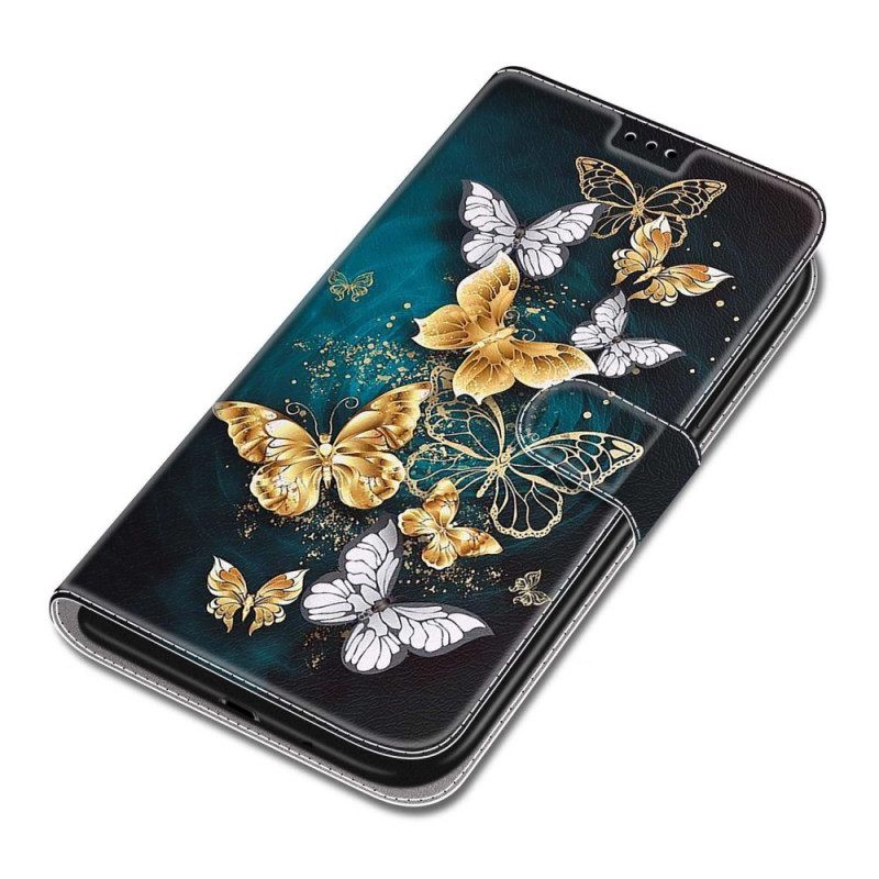 Nahkakotelo Xiaomi Redmi Note 10 Pro Suojaketju Kuori Strap Butterflies Fani