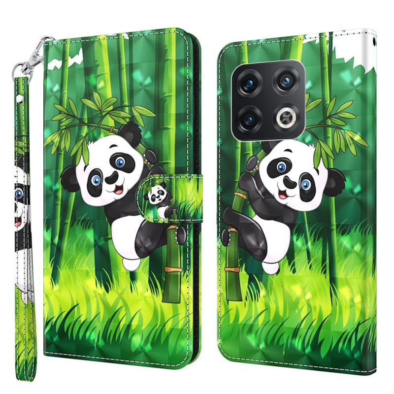 Nahkakotelo OnePlus 10 Pro 5G Suojaketju Kuori Panda Kaulanauhalla