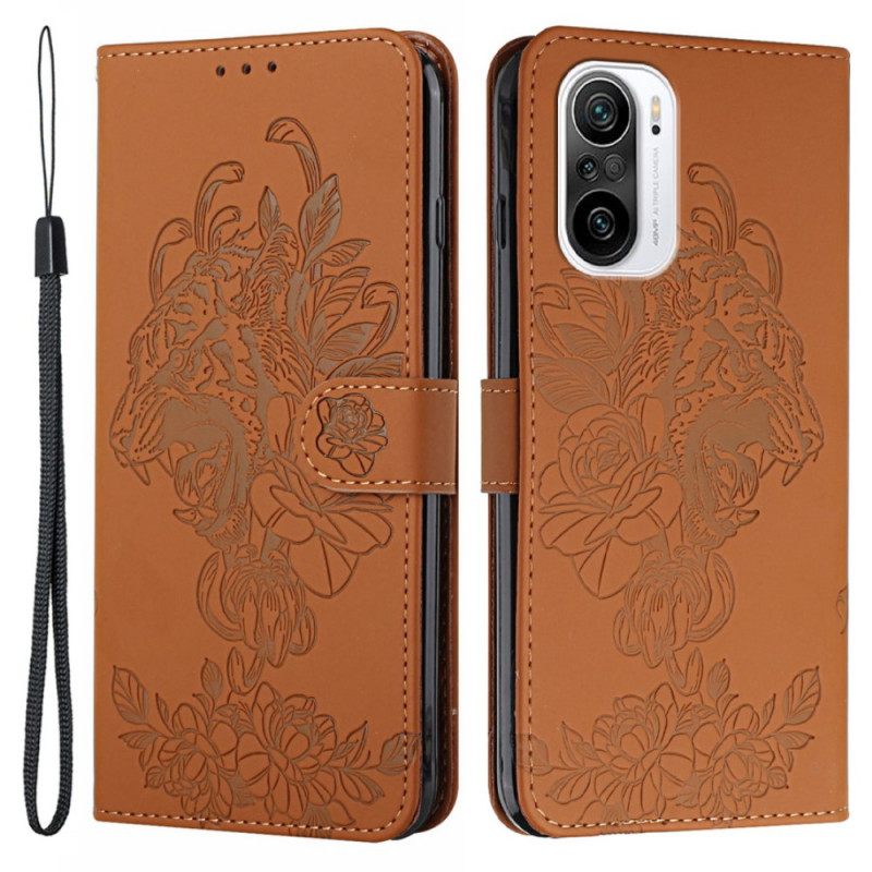 Nahkakotelo Xiaomi Mi 11i 5G / Poco F3 Suojaketju Kuori Tiger Baroque Strap