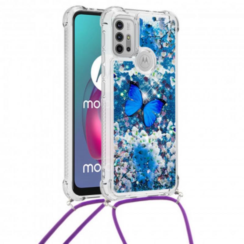 Case Moto G10 / G30 Kiristysnyörillä Butterfly Sequin Kiristysnyöri