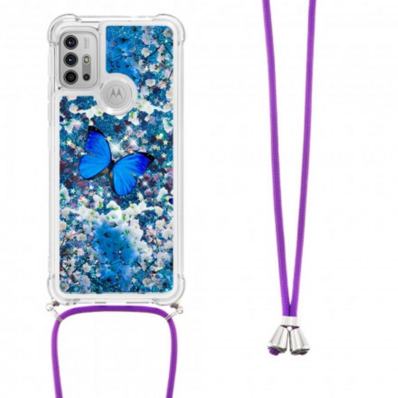 Case Moto G10 / G30 Kiristysnyörillä Butterfly Sequin Kiristysnyöri