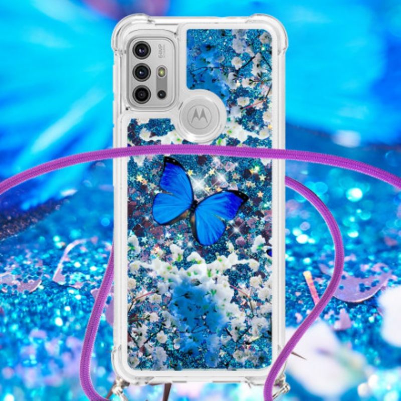 Case Moto G10 / G30 Kiristysnyörillä Butterfly Sequin Kiristysnyöri