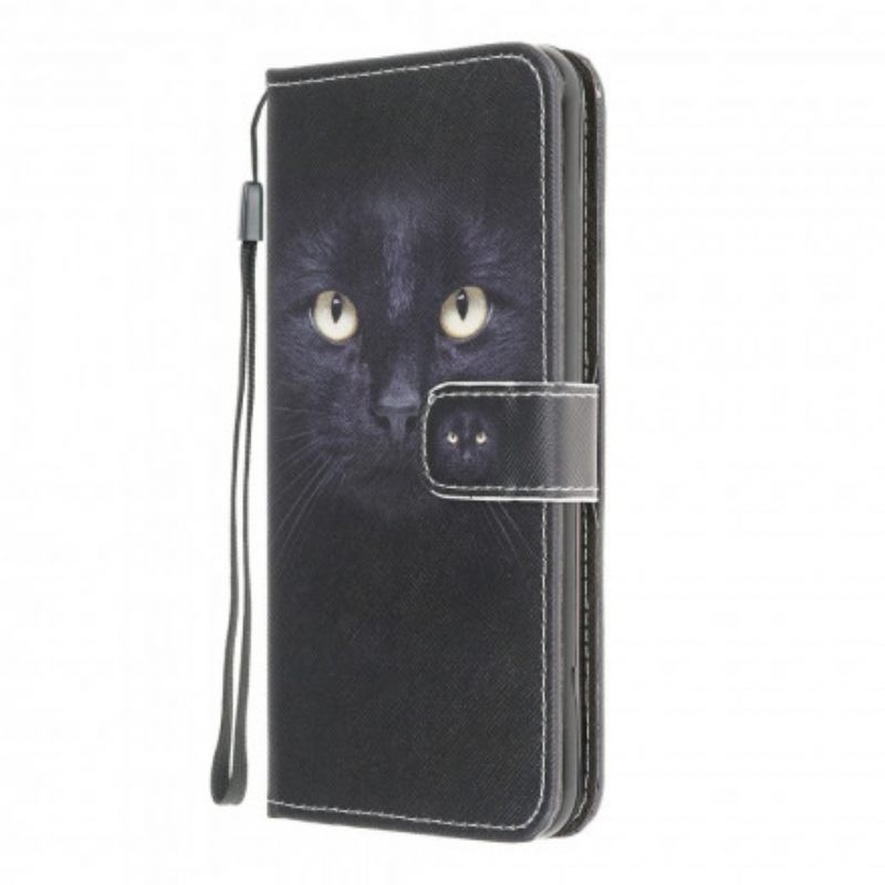 Kotelot Moto G10 / G30 Suojaketju Kuori Black Cat Eyes Hihnalla