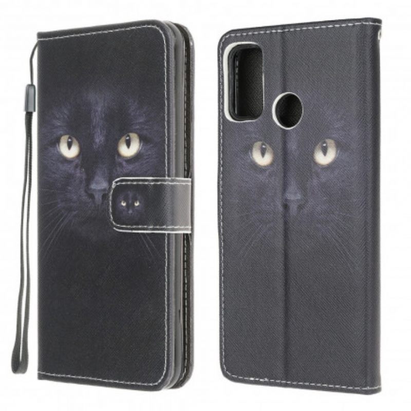 Kotelot Moto G10 / G30 Suojaketju Kuori Black Cat Eyes Hihnalla