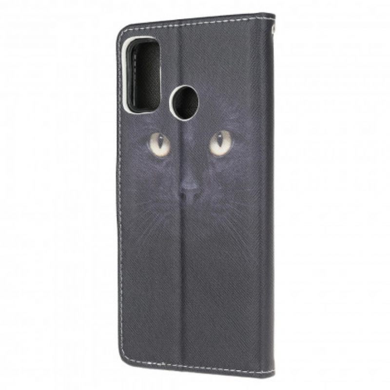 Kotelot Moto G10 / G30 Suojaketju Kuori Black Cat Eyes Hihnalla