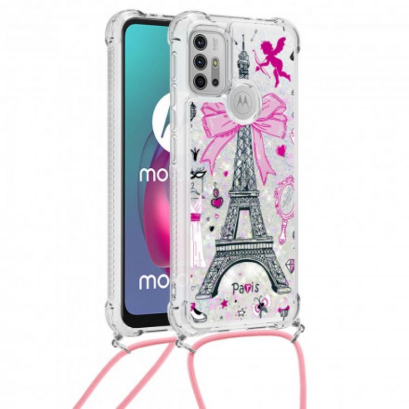 Kuori Moto G10 / G30 Kiristysnyörillä Cordon Eiffel Towerissa