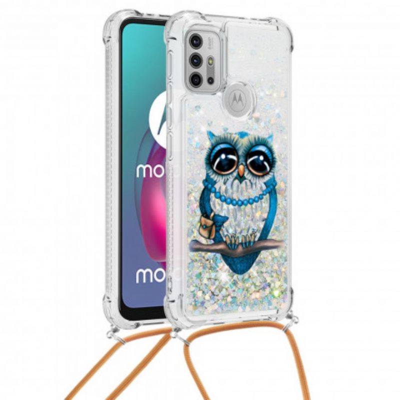 Kuori Moto G10 / G30 Kiristysnyörillä Miss Owl Sequin Vetonauha